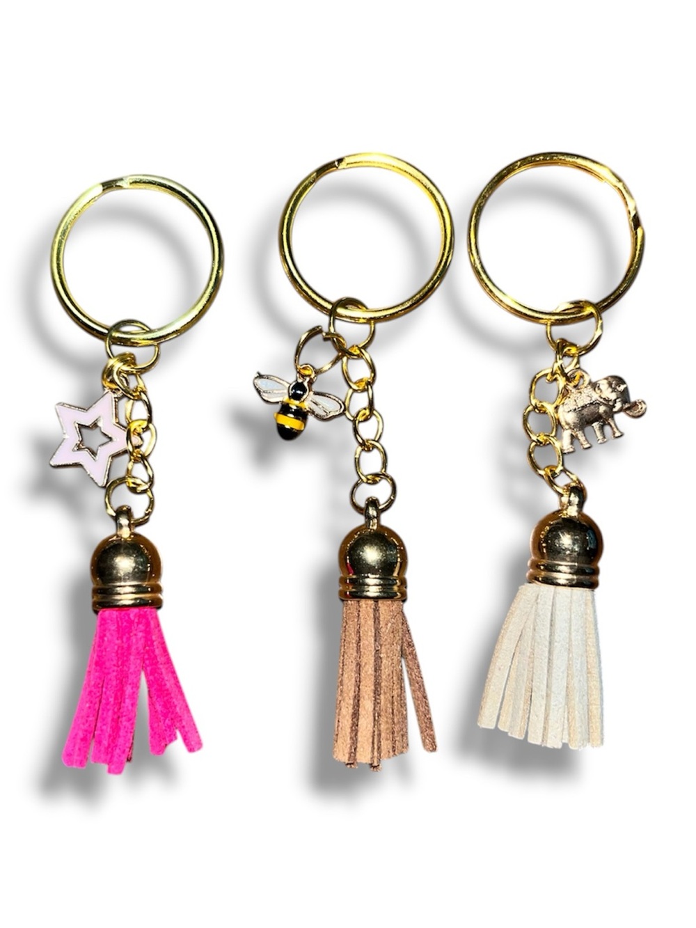 Handmade Cute Tassel Keychain Trio - Pink, Tan, Cream